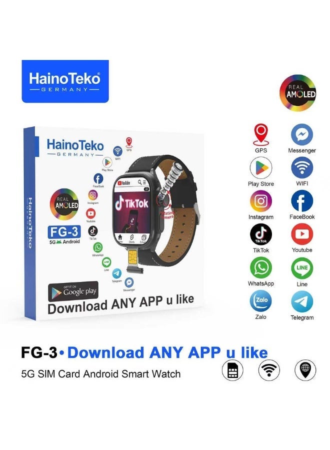 Haino Teko FG-3 5G Android Smart Watch – Silver, Real AMOLED Display, SIM Card Support, Social Media Integration, Fitness & Activity Tracker, Heart Rate & Sleep Monitor, Notifications, Stylish Design, Designed for Gents - Image 1